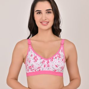 Floral Print Cotton Non-Padded Bra – Pink & White