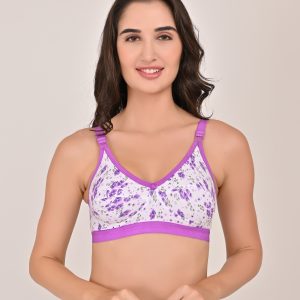 Floral Print Cotton Non-Padded Bra – Purple & White
