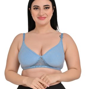 Comfort Fit Cotton Blend Wire-Free Bra with Elegant Lace