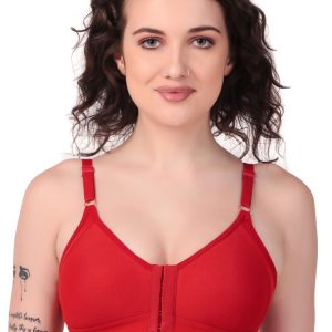 Front Open Cotton Nursing Bra-RED