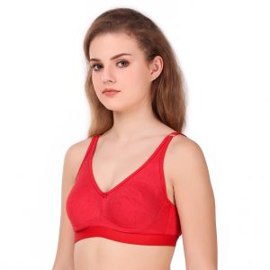 Non-Padded Wire-Free Cotton Sports Bra – Red | Everyday Comfort & Light Support