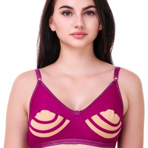 Women's Cotton Non-Padded Non-Wired Bra with Stylish Striped Cup Design