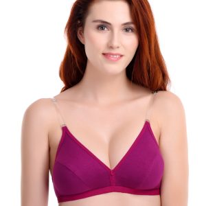 Seamless Light Blue Cotton Bra with Transparent Straps – Everyday Comfort Fit