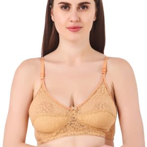 Women's Peach Lace Bra – Non-Padded, Wire-Free Comfort Fit with Full Coverage