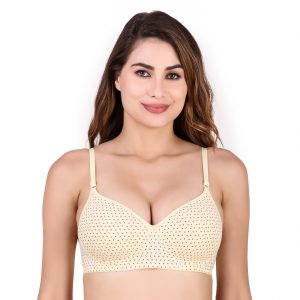 Padded Cotton Bra with Printed Design and Adjustable Straps