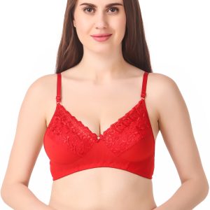 Elegant Red Floral Lace Embroidered Non-Padded Everyday Comfort Bra