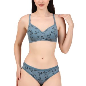 Padded Floral Print Bra & Panty Set - Smooth Everyday Support
